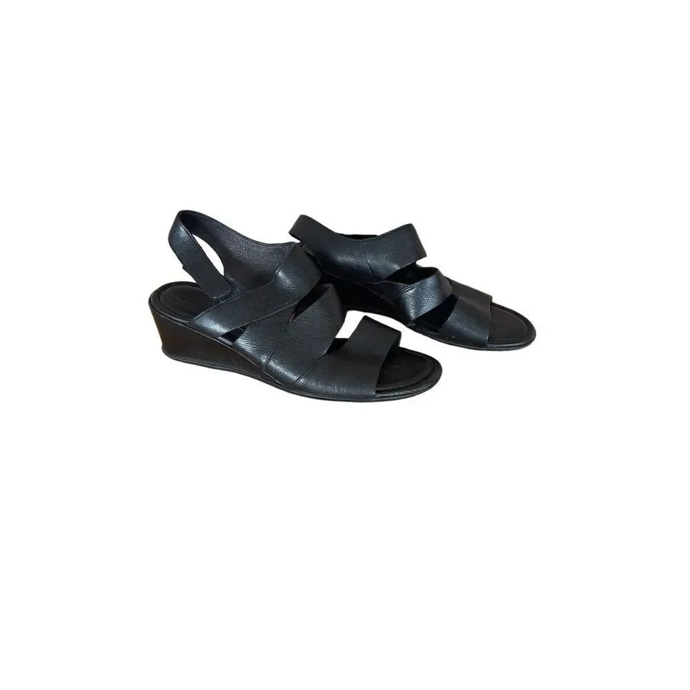 Ecco Womens Black Felicia Hook-And-Loop Wedge Sandals Size 37